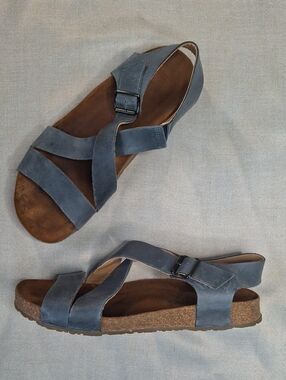 Haflinger Emma Bali (Dusty Blue) Leather Cork Footbed Sandals Size 42 / US 11